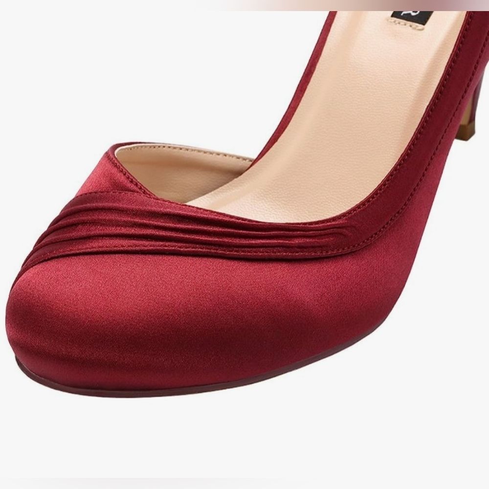 ☔️🩵NWOB Burgundy Satin Ankle Strap Kitten Heel Shoes Size 8 - Picture 13 of 14